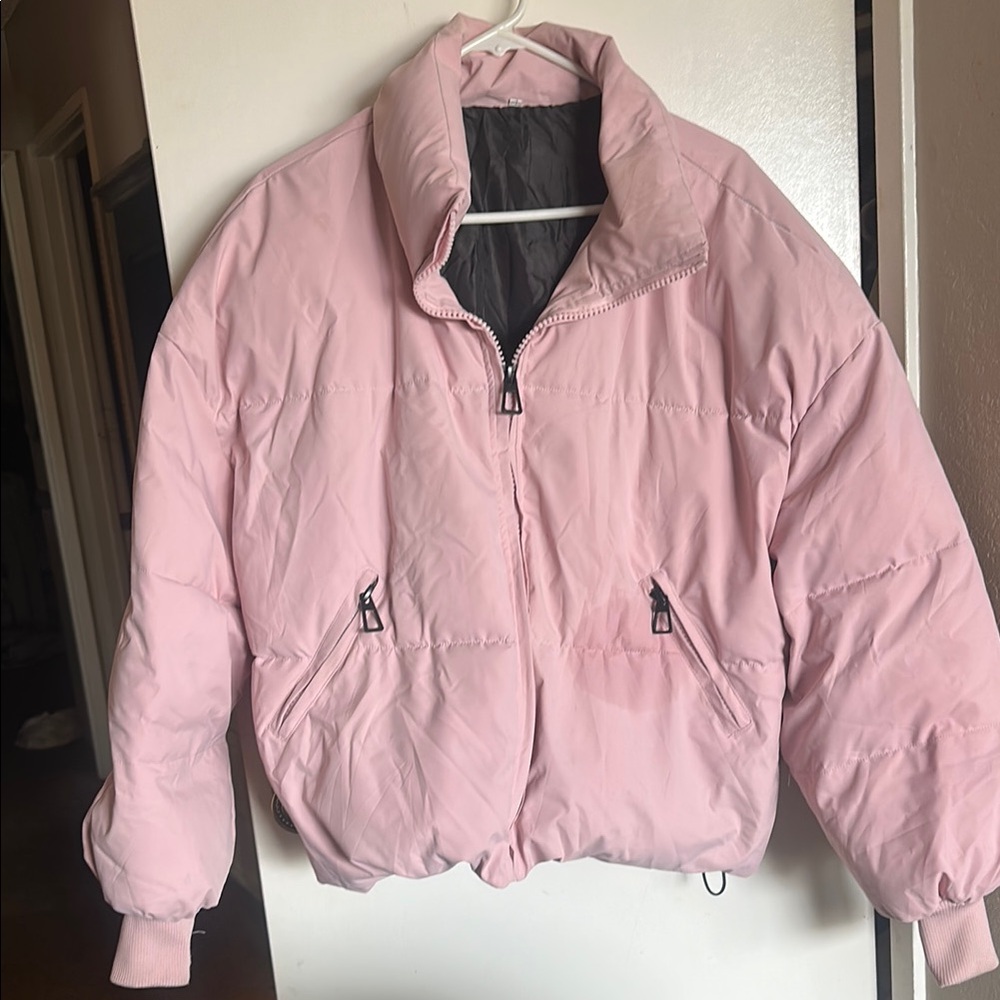 Pastel Pink Quilted Puffer Jacket with Oversized Fit